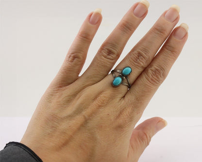 Navajo Ring 925 Silver Natural Turquoise Native American Artist C.80's