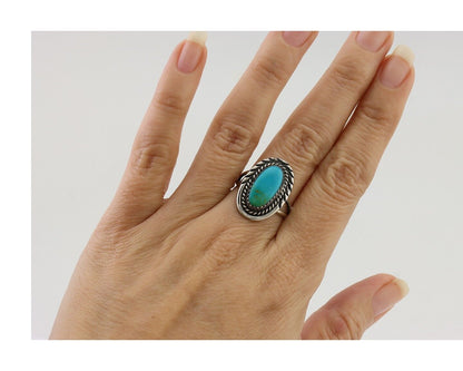 Navajo Handmade Ring 925 Silver Kingman Turquoise Size 7.0 C.80's