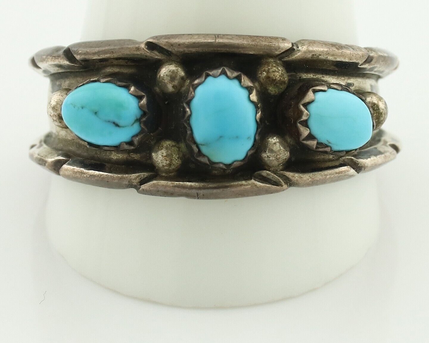 Zuni Ring .925 Silver Natural Sleeping Beauty Turquoise Signed DB C.80's