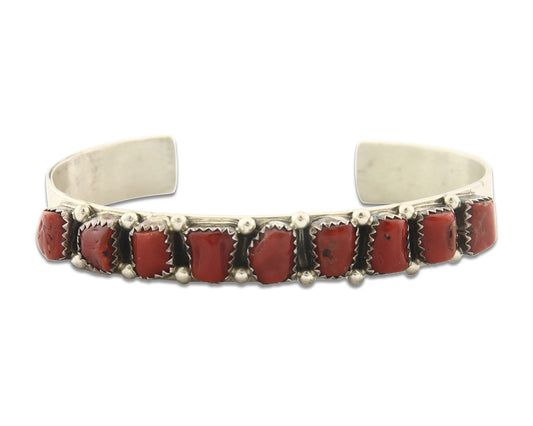 Vintage Navajo Bracelet 925 Silver Red Coral handmade Signed R Franatsao
