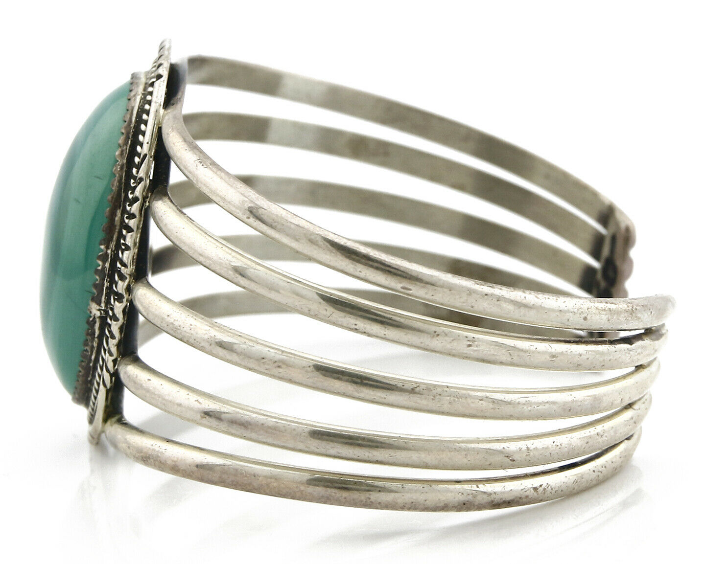 Navajo Cuff Bracelet .925 Silver Green Malachite Signed M. Begay C.80's