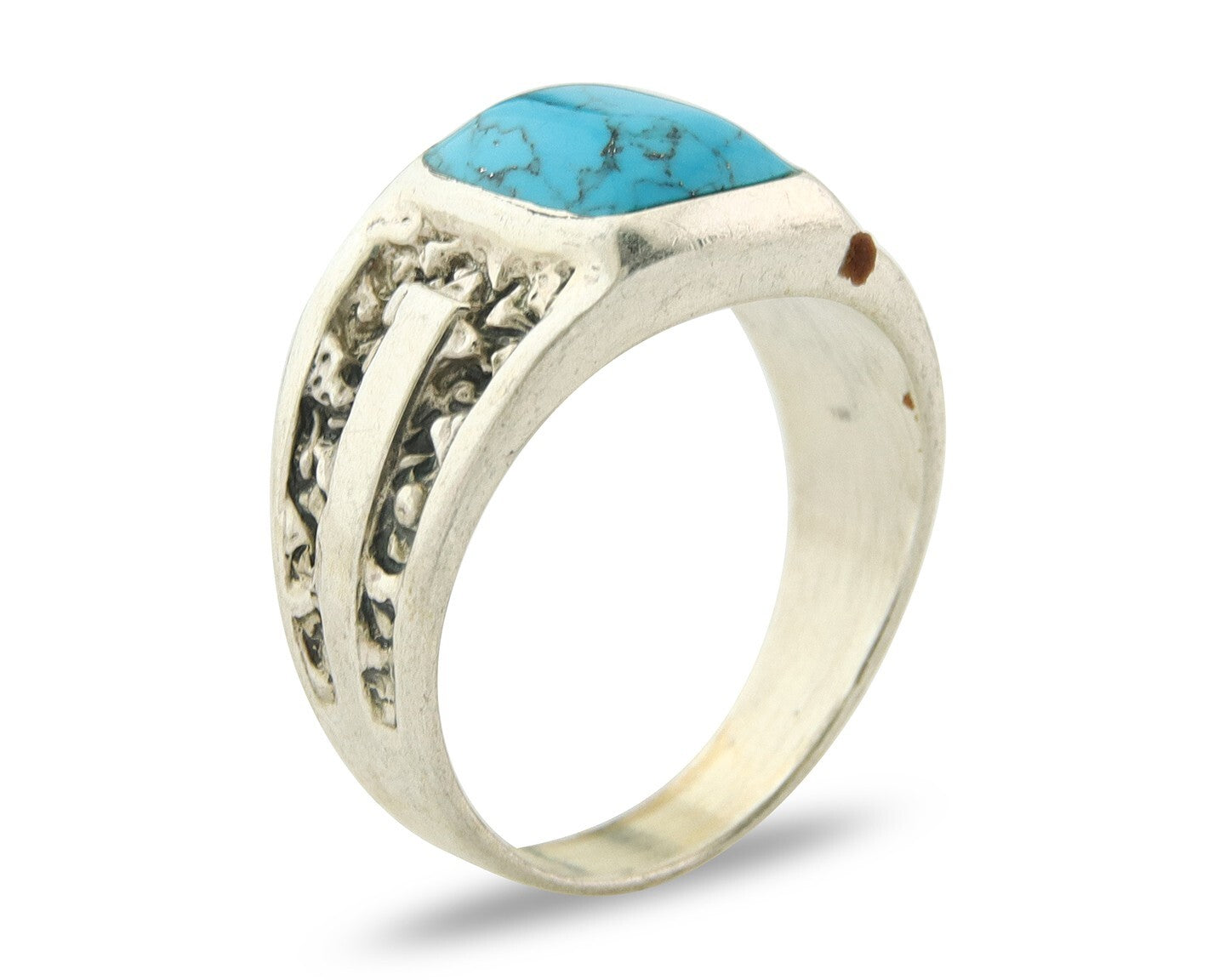 Men Vintage Nugget Ring 925 Sterling Turquoise Artist Signed SC Size 10