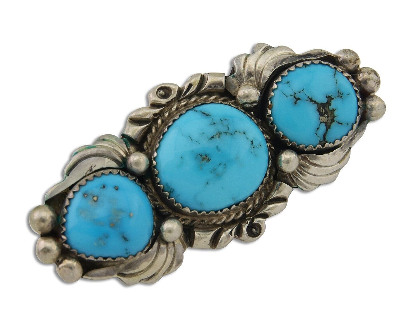 Navajo Pin 925 Silver Natural Blue Turquoise Artist Signed Billie Eagle C.80's