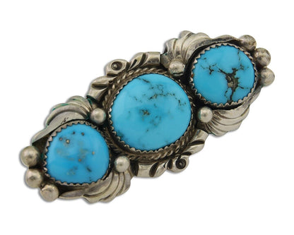 Navajo Pin 925 Silver Natural Blue Turquoise Artist Signed Billie Eagle C.80's