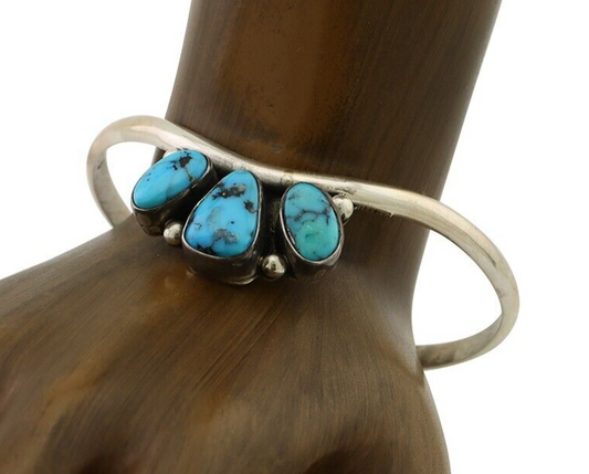Navajo Bracelet 925 Silver Morenci Turquoise Artist Signed Frank Sandoval C.80's