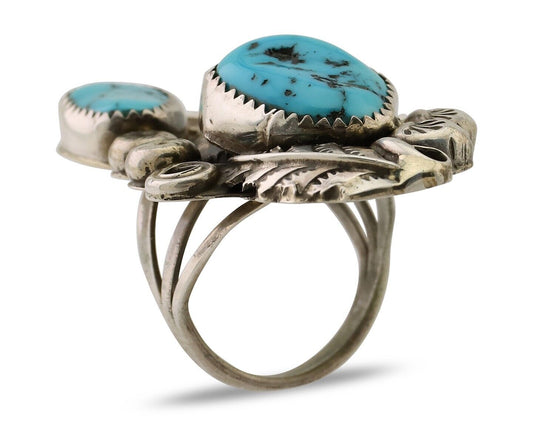 Navajo Handmade Ring 925 Silver Natural Tuquoise Native American Artist C.80's
