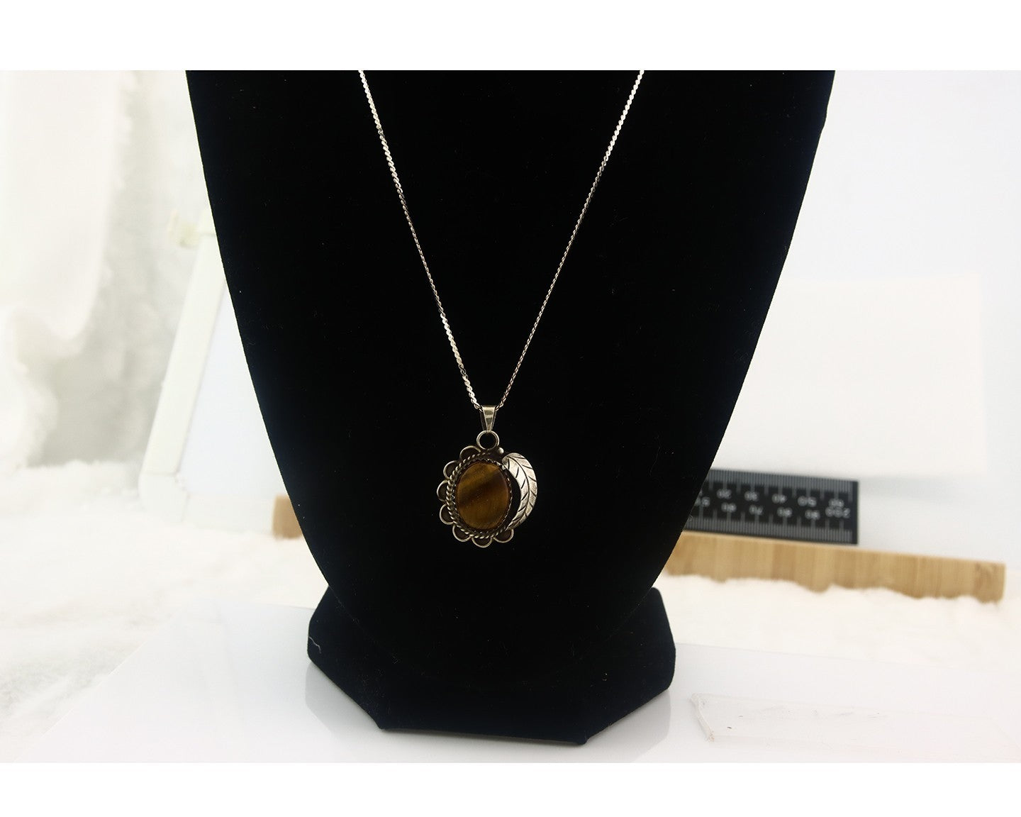 Navajo Sterling Silver Necklace Authentic Tiger Eye Sapphire Vintage Handmade