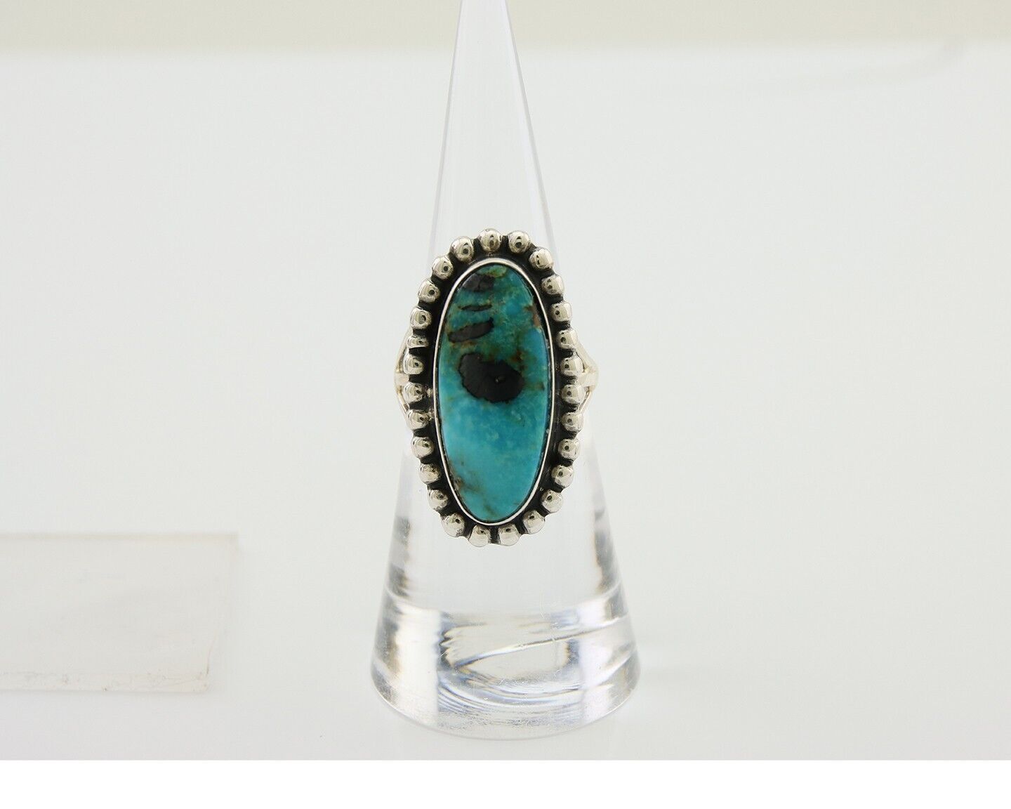 Navajo Shield Ring 925 Silver Arizona Turquoise Native Artist C.80's