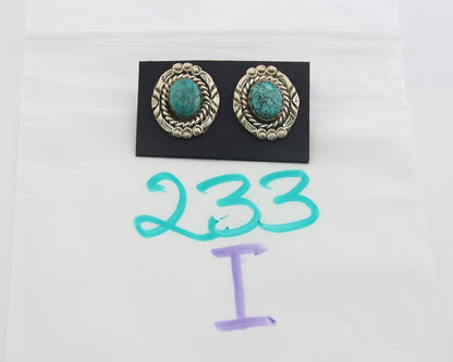 Navajo Earrings 925 Silver Natural Turquoise Artist Signed NE C.80's