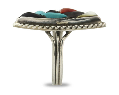 Vintage Zuni Ring 925 Sterling Silver Natural Gemstone Signed R & GT Size 6.0