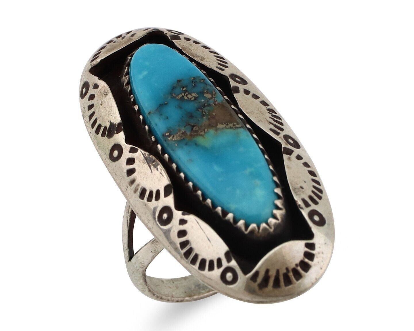Navajo Ring 925 Silver Natural Kingman Turquoise Native American Artist C.80's