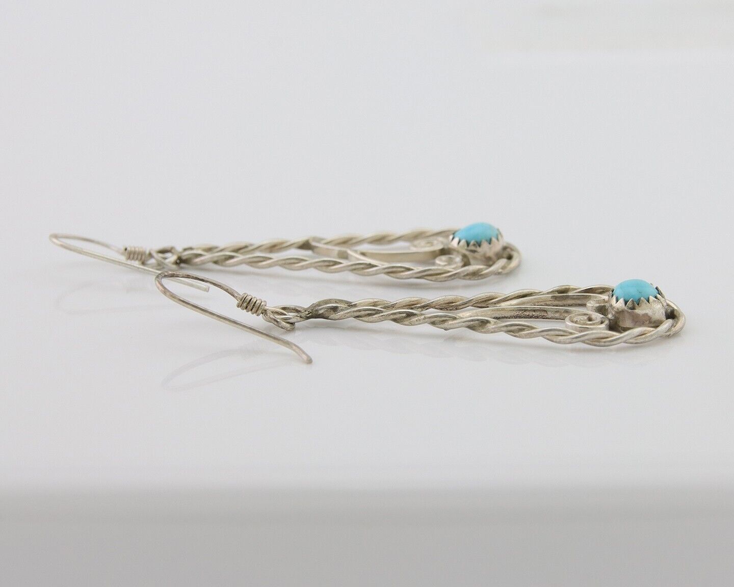 Navajo Dangle Earrings 925 Silver Natural Turquoise Artist Signed JB C.80's
