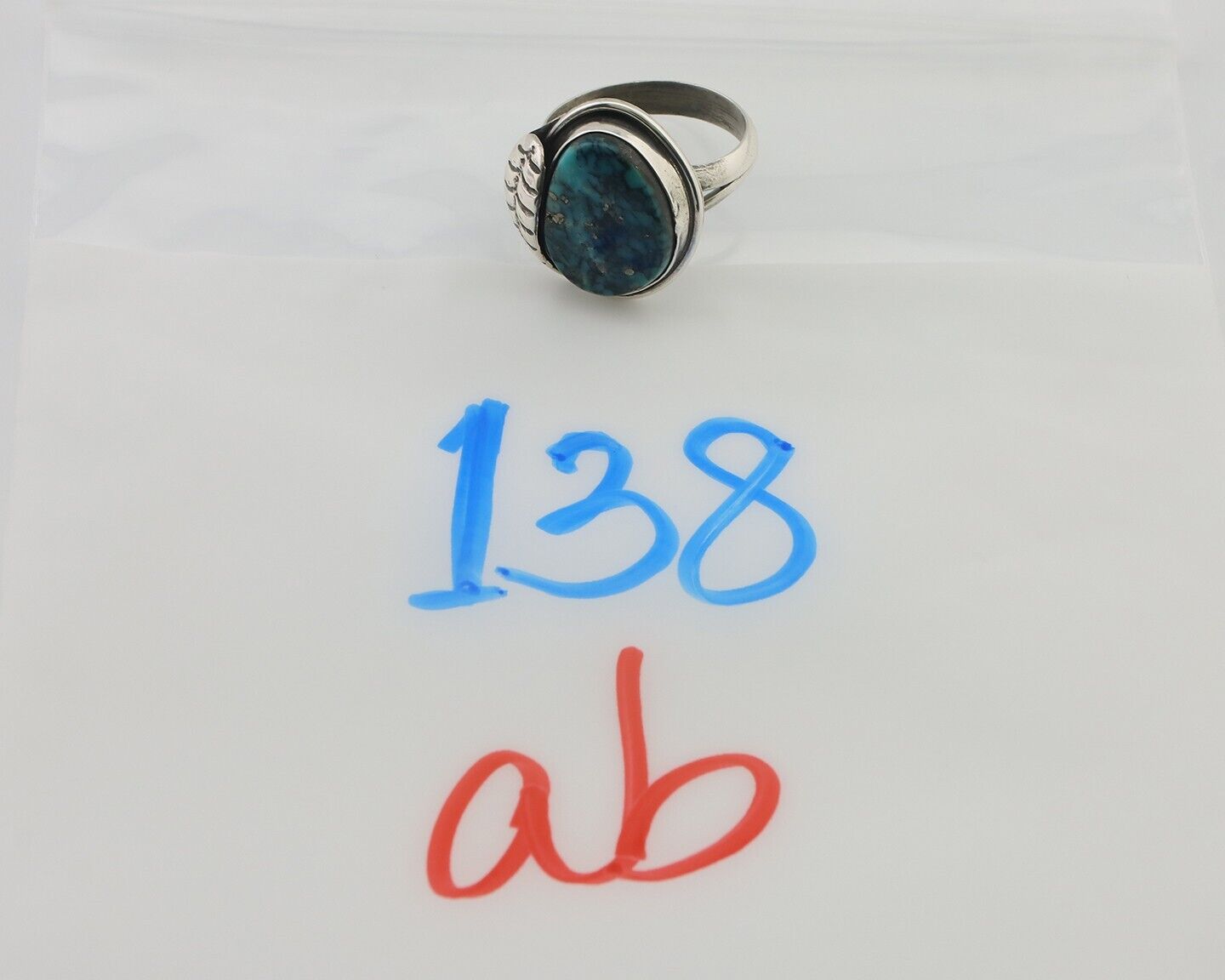 Navajo Ring 925 Silver Natural Blue Turquoise Native Artist Signed G.C. 01 C.80s