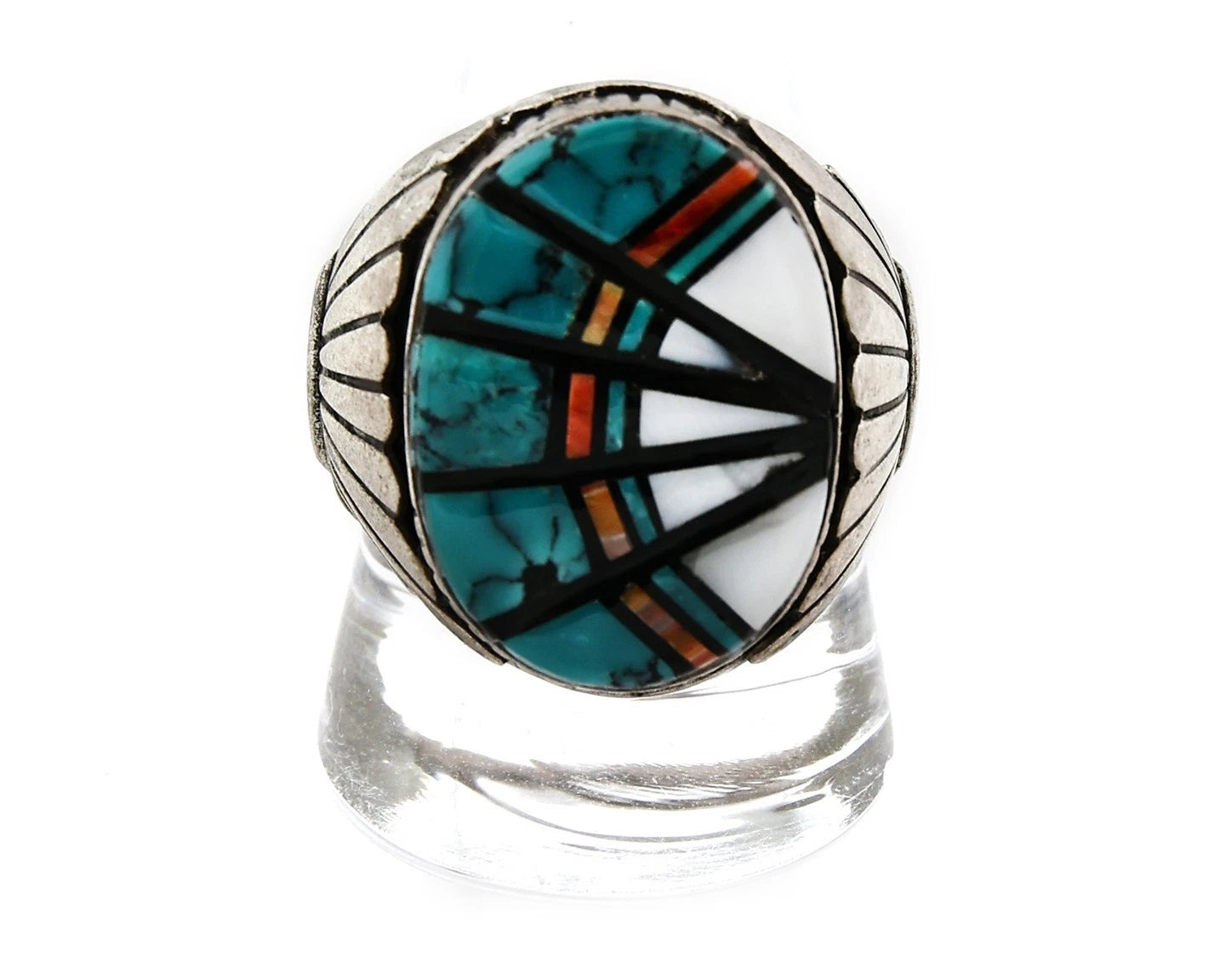 Men Zuni Ring Sterling Silver Gemstone Vintage Signed Thompson Size 11