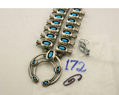 Navajo Squash Necklace Set Sterling Silver Turquoise Vintage Signed PG