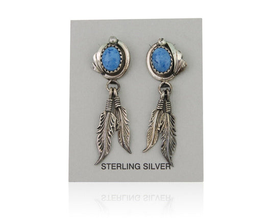 Navajo Earrings 925 Silver Blue Denim Lapis Native American Artist C.80's