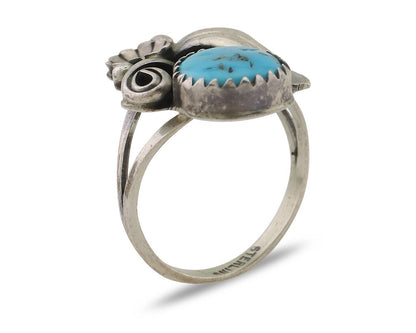 Navajo Ring 925 Silver Natural Turquoise Native American Artist C.80's