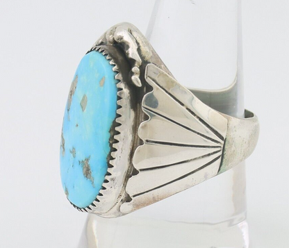 Mens Navajo Ring .925 Silver Natural Blue Turquoise Artist Signed CJ C.80's