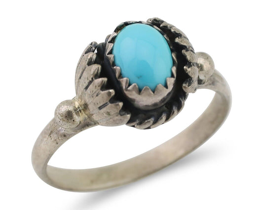 Navajo Ring 925 Silver Kingman Turquoise Native American Artist Made In 1985