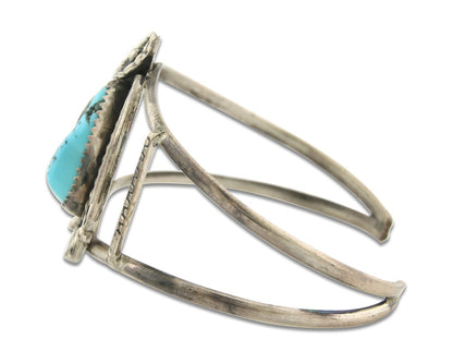 Vintage Navajo Bracelet 925 Silver Blue Turquoise Handmade Signed Herman Lee