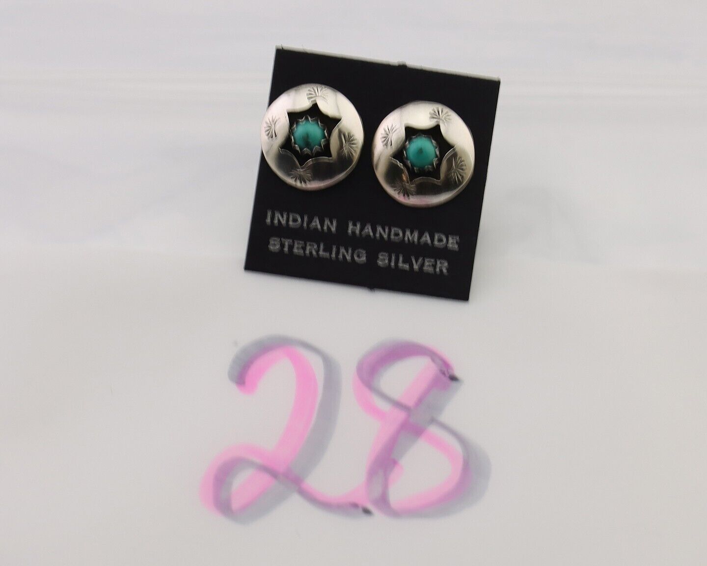 Navajo Handmade Earrings 925 Silver Natural Turquoise Native Artist C.80's