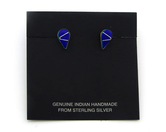 Navajo Earrings Sterling Silver Inlaid Natural Lapis Vintage Handmade