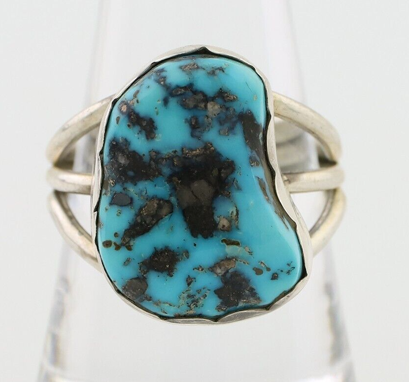 Navajo Ring 925 Silver Natural Blue Turquoise Signed Tony Guerro C.80's