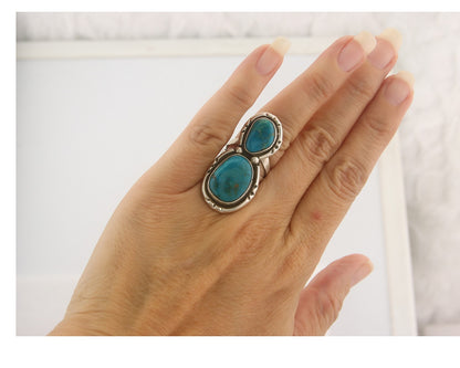 Vintage Navajo Ring 925 Sterling Authentic Turquoise Signed P Size 5.0