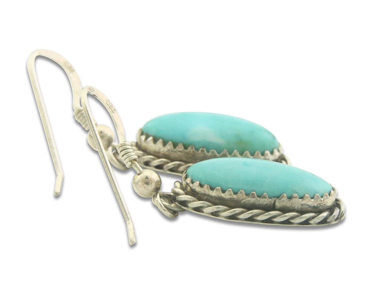 Navajo Earrings 925 Silver Natural Turquoise Artist Signed Davina Benally C.80's