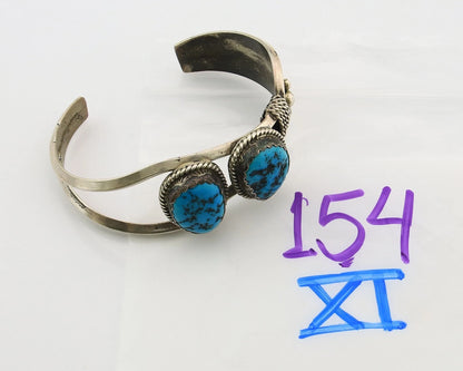 Navajo Cuff Bracelet Sterling Silver Turquoise Vintage Native Artist Signed G