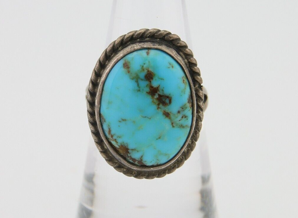 Navajo Handmade Ring 925 Silver Natural Turquoise Native Artist C.80's