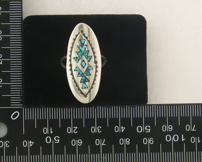 Vintage Navajo Ring 925 Sterling Turqouiuse Native American Artist Size 7.25