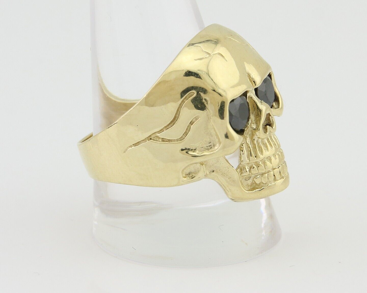 Men 14k SOLID Gold Skull Ring Lab Created Black Onyx Eyes Size 12