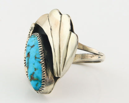 Huge Navajo Ring Sterling Silver Vintage Turquoise Signed Size 7.5 Signed Yazzie