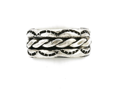 Navajo Ring .925 Silver Handmade Hand Stamped 3 Row Rope Band C.1980's Size 5.75