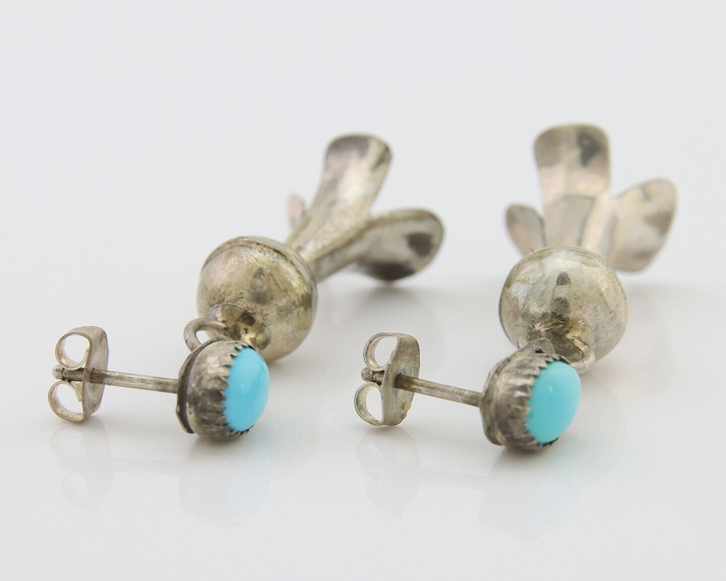 Navajo Dangle Squash Earrings 925 Silver Natural Turquoise Native Artist C.80's