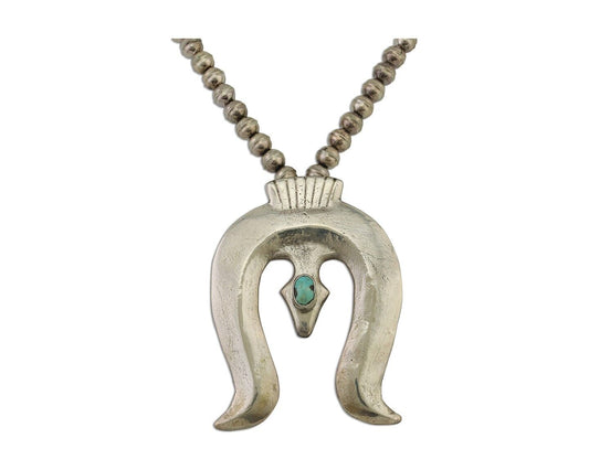 Navajo Sand Cast Necklace 925 Silver Turquoise Native American Artist C.80's