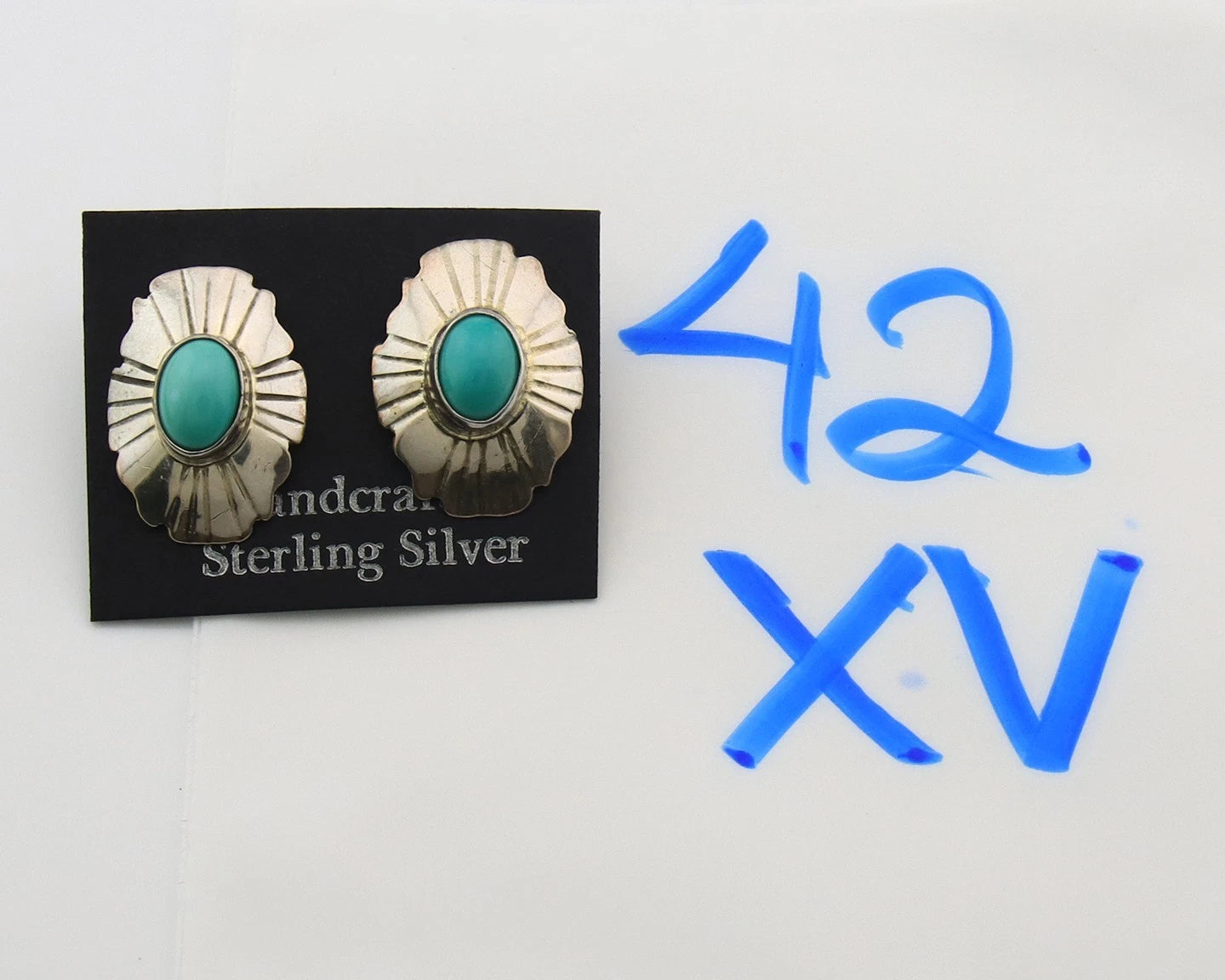 Navajo Concho Dangle Earrings Sterling Silver Natural Turquoise Vintage Handmade