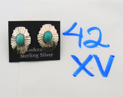 Navajo Concho Dangle Earrings Sterling Silver Natural Turquoise Vintage Handmade