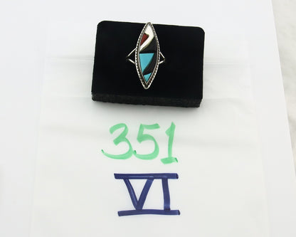 Vintage Zuni Ring 925 Sterling Silver Natural Gemstone Signed R & GT Size 7.0