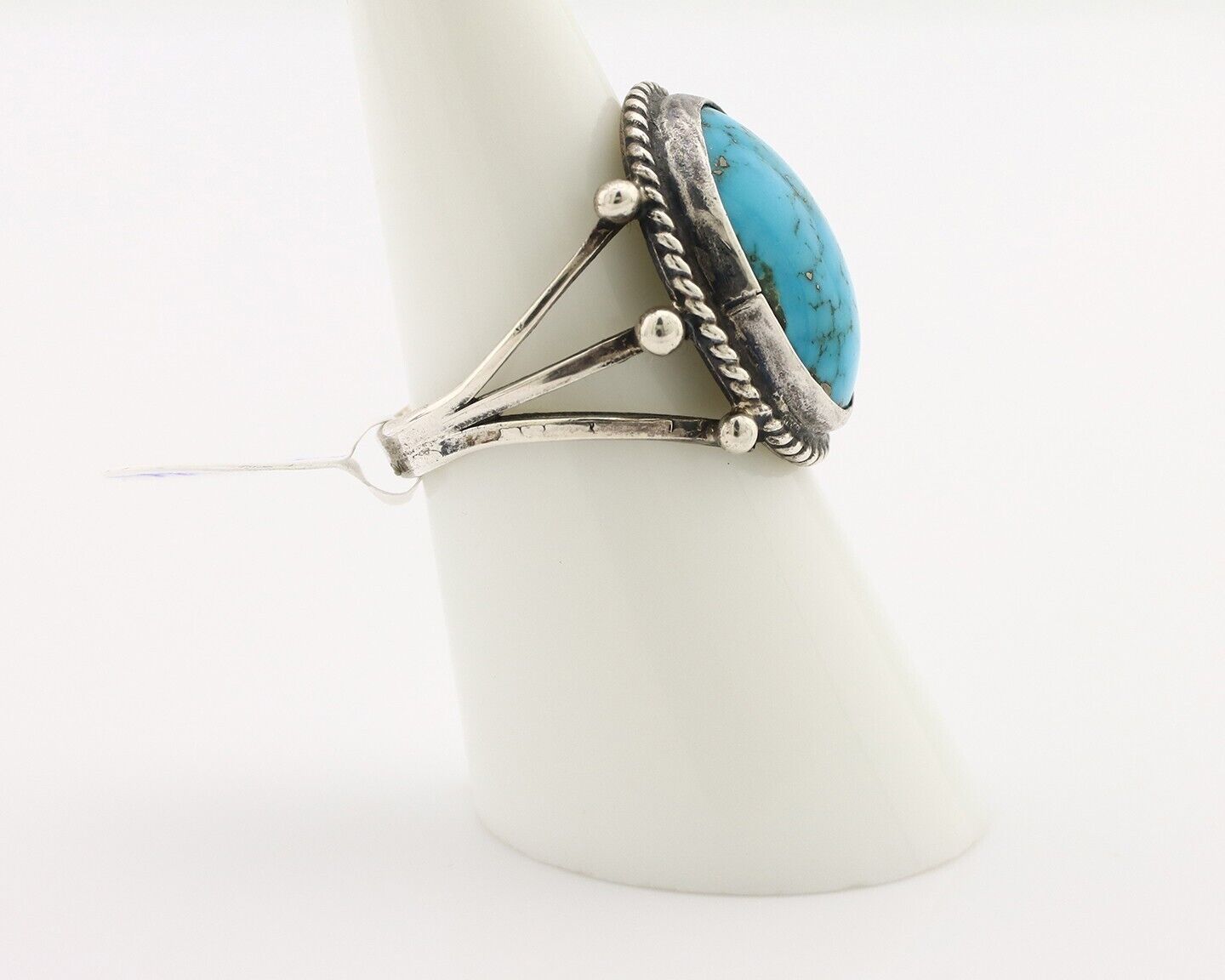 Navajo Ring 925 Silver Spiderweb Turquoise Native Artist C.80's