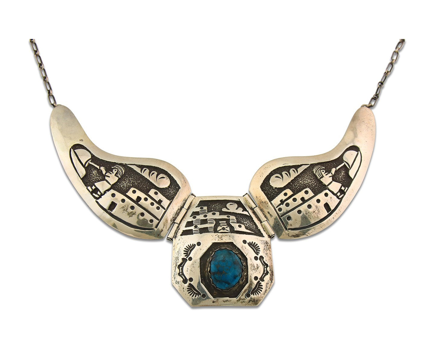 Navajo Necklace Sterling Silver Authentic Natural Turquoise Vintage Signed HY