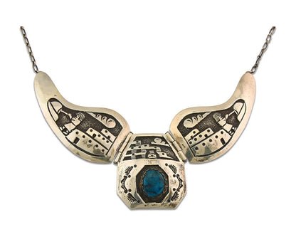 Navajo Necklace Sterling Silver Authentic Natural Turquoise Vintage Signed HY