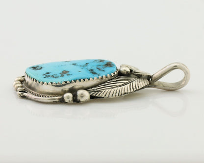 Navajo Pendant 925 Silver Sleeping B Turquoise Signed Justin Morris C.80's