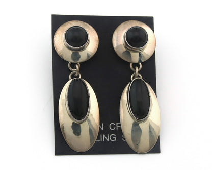 Navajo Earrings Sterling Silver Natural Onyx Dangle Vintage Handmade