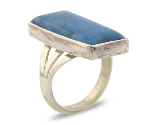 Navajo Ring 925 Sterling Lapis Handmade Native Artist C.80's Size 6.0