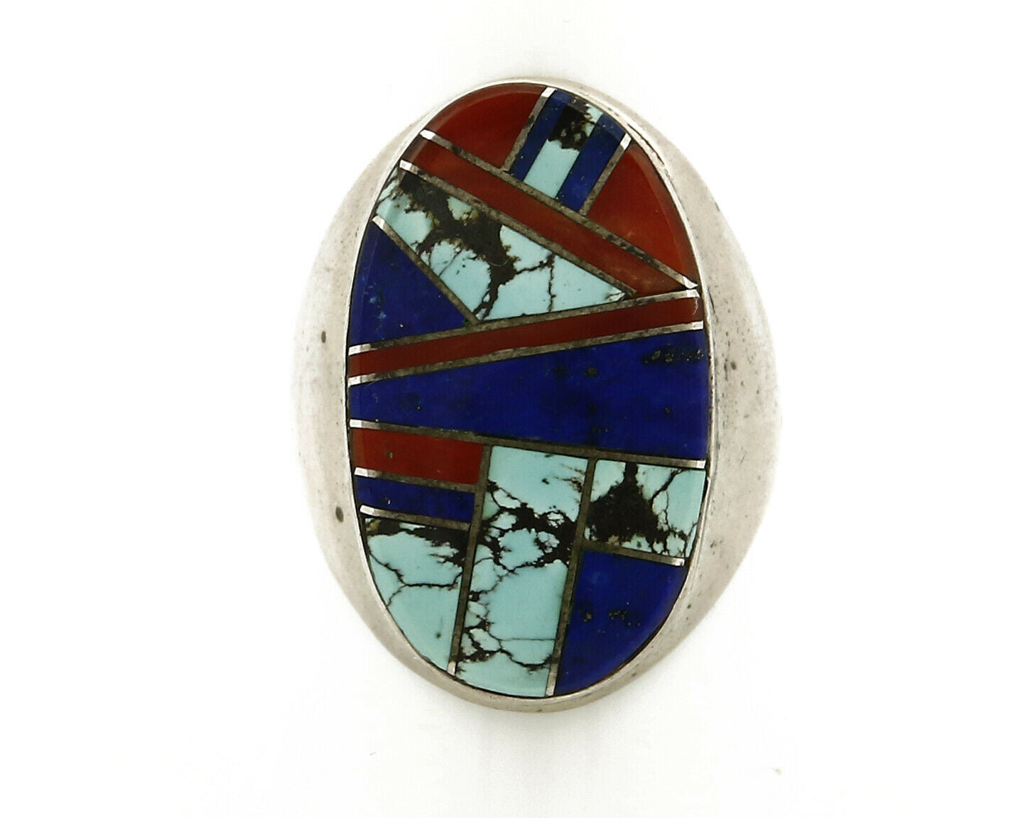 Navajo Ring .925 Sterling Silver Turquoise Coral Lapis Natural Gemstone Artist