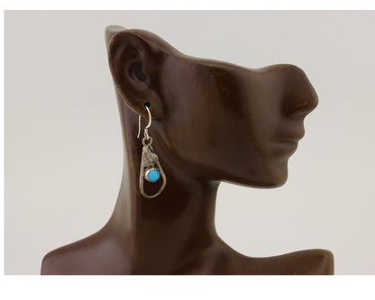 Navajo Dangle Earrings 925 Silver Sleeping B Turquoise Native Artist C.80's