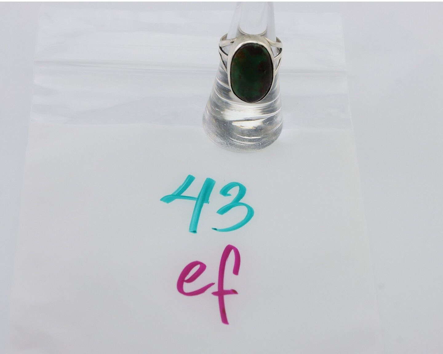 Navajo Ring 925 Silver Green Turquoise Native American Artist Size ? C.80's