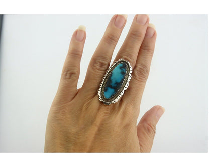 Navajo Ring 925 Sterling Turquoise Handmade Native Artist C.80's Size 8.25